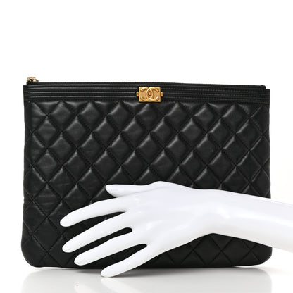 Chanel Lambskin Quilted Medium Boy Cosmetic Case Black 2 of 8
