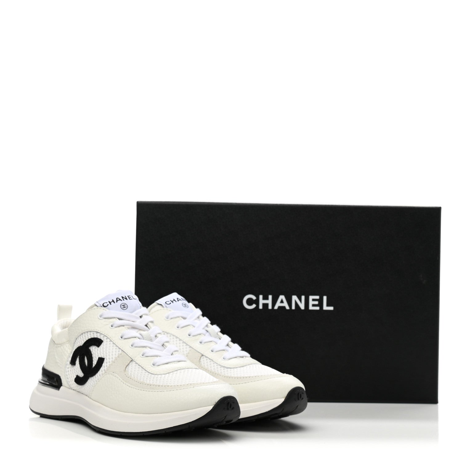 Chanel Calfskin Mesh Lycra Suede Womens Logo Sneakers 38 White 8 of 8