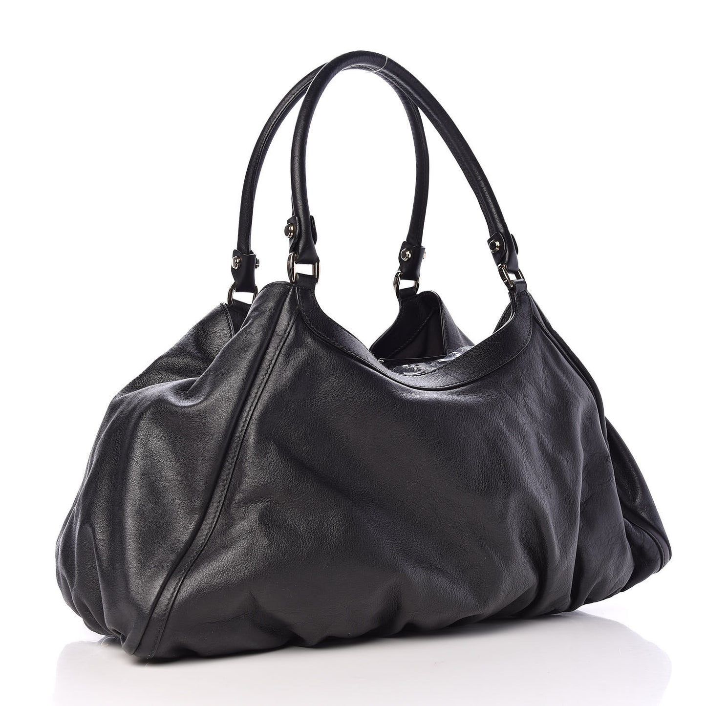 Calfskin Large D Gold Ring Shoulder Bag Black