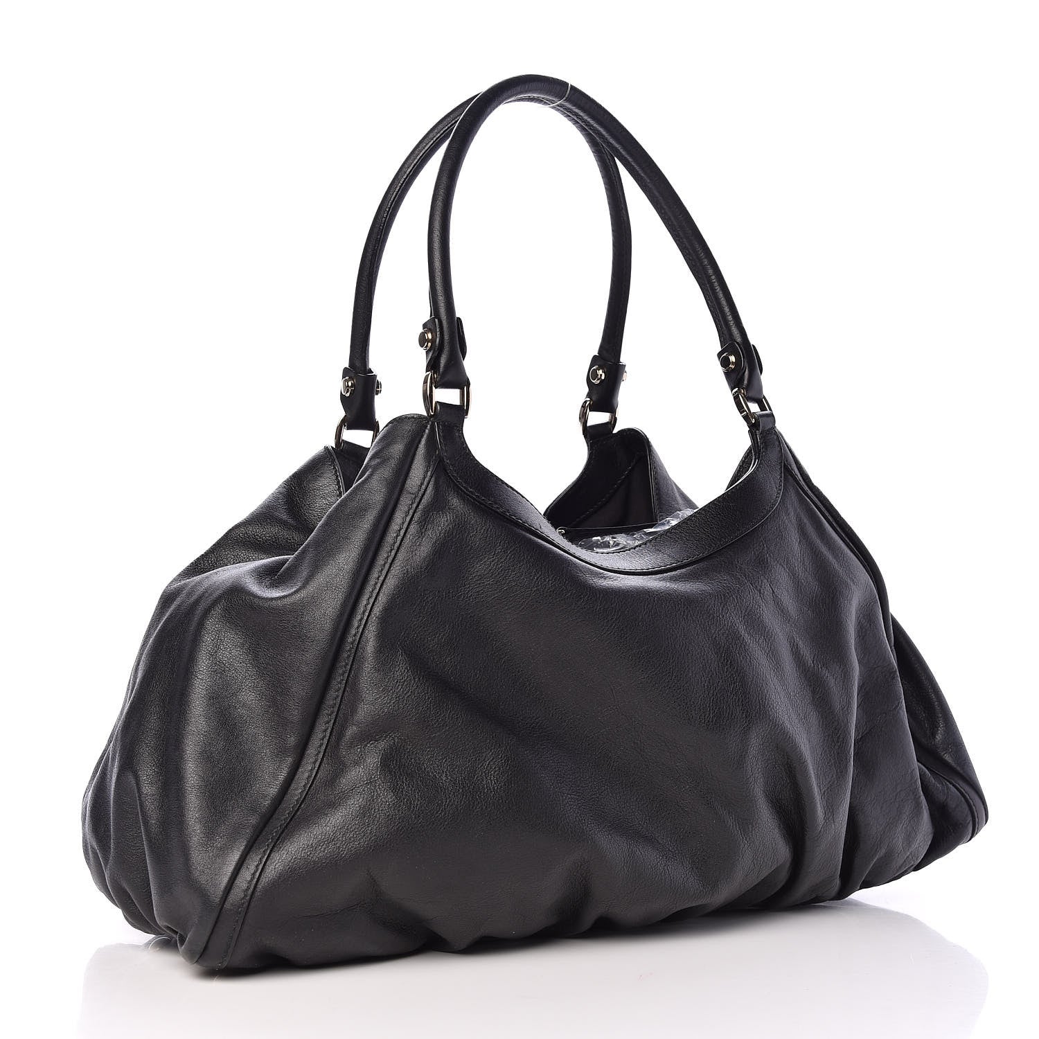 Gucci Calfskin Large D Gold Ring Shoulder Bag Black 3 of 14