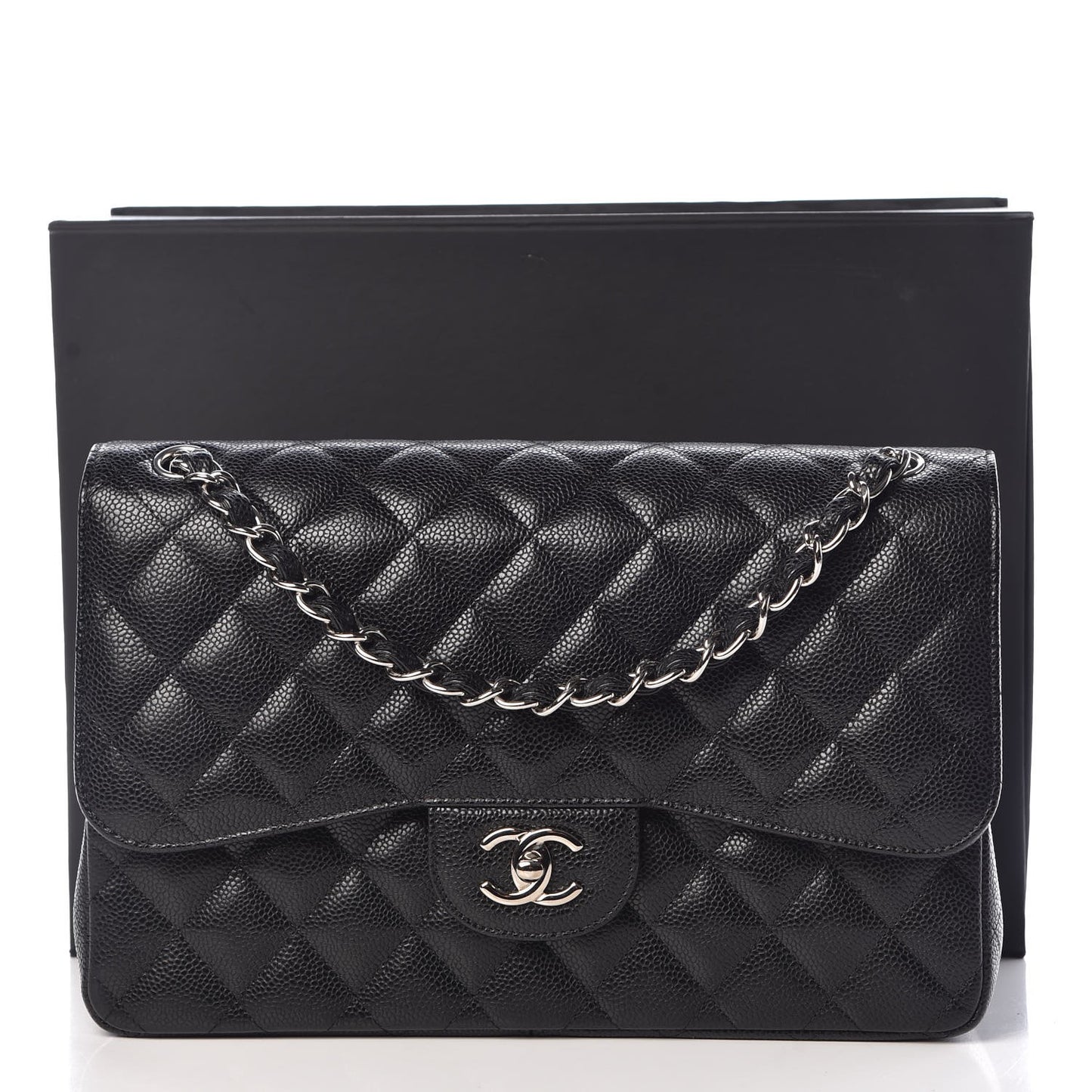 Caviar Quilted Jumbo Double Flap Black