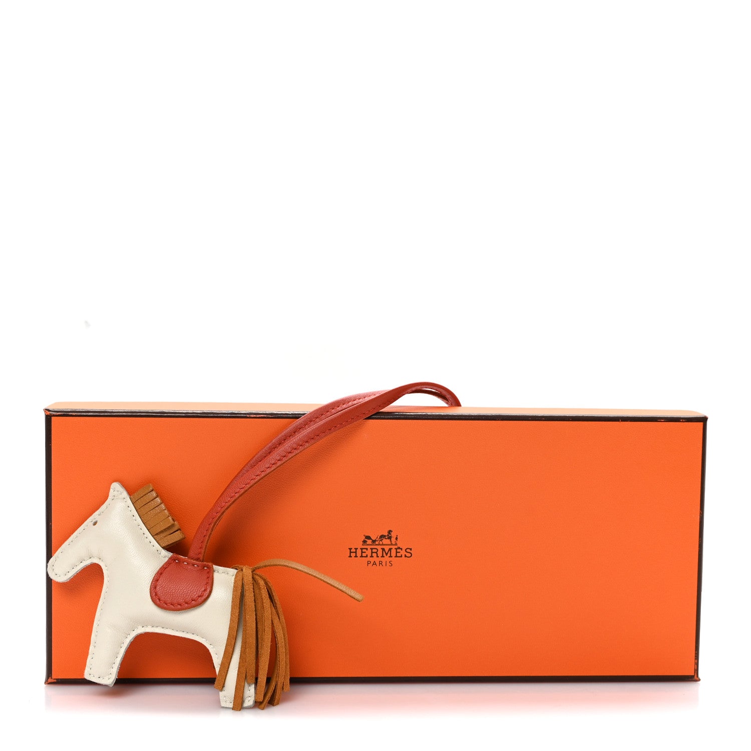 Hermes Milo Lambskin Grigri Rodeo Horse Bag Charm PM Craie Sesame Cornaline 4 of 4