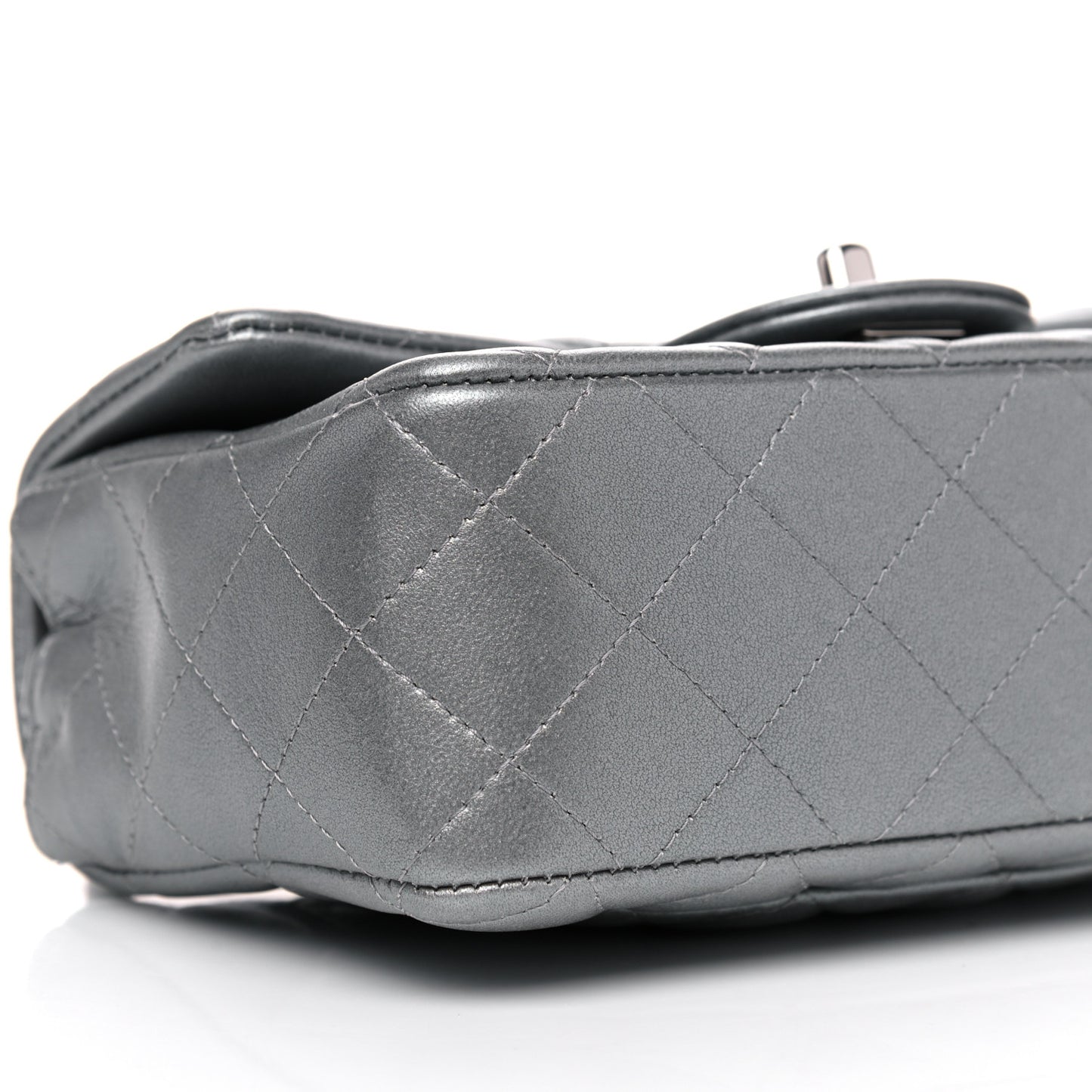 Metallic Lambskin Quilted Mini Rectangular Flap Silver