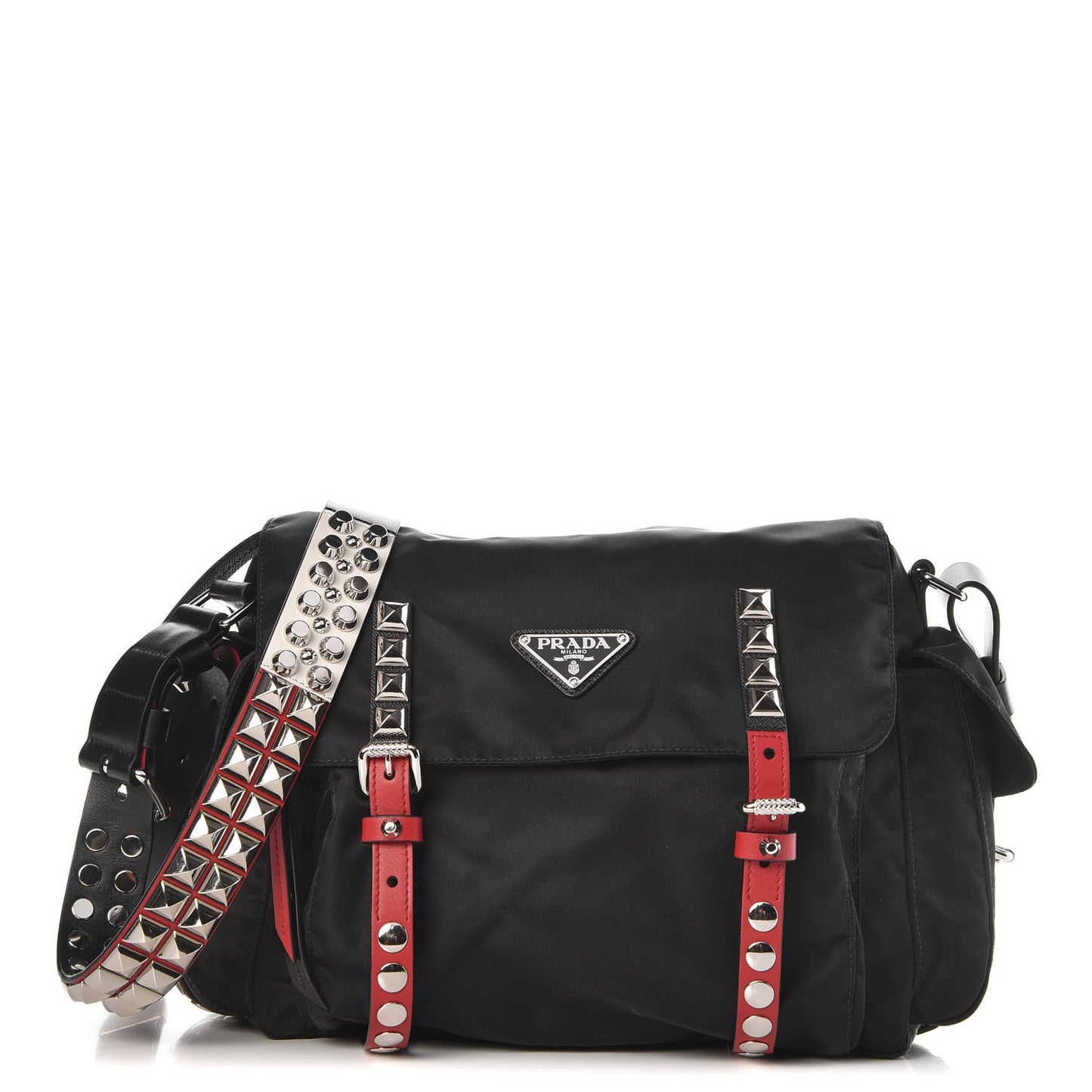 Nylon New Vela Studded Messenger Black Fuoco