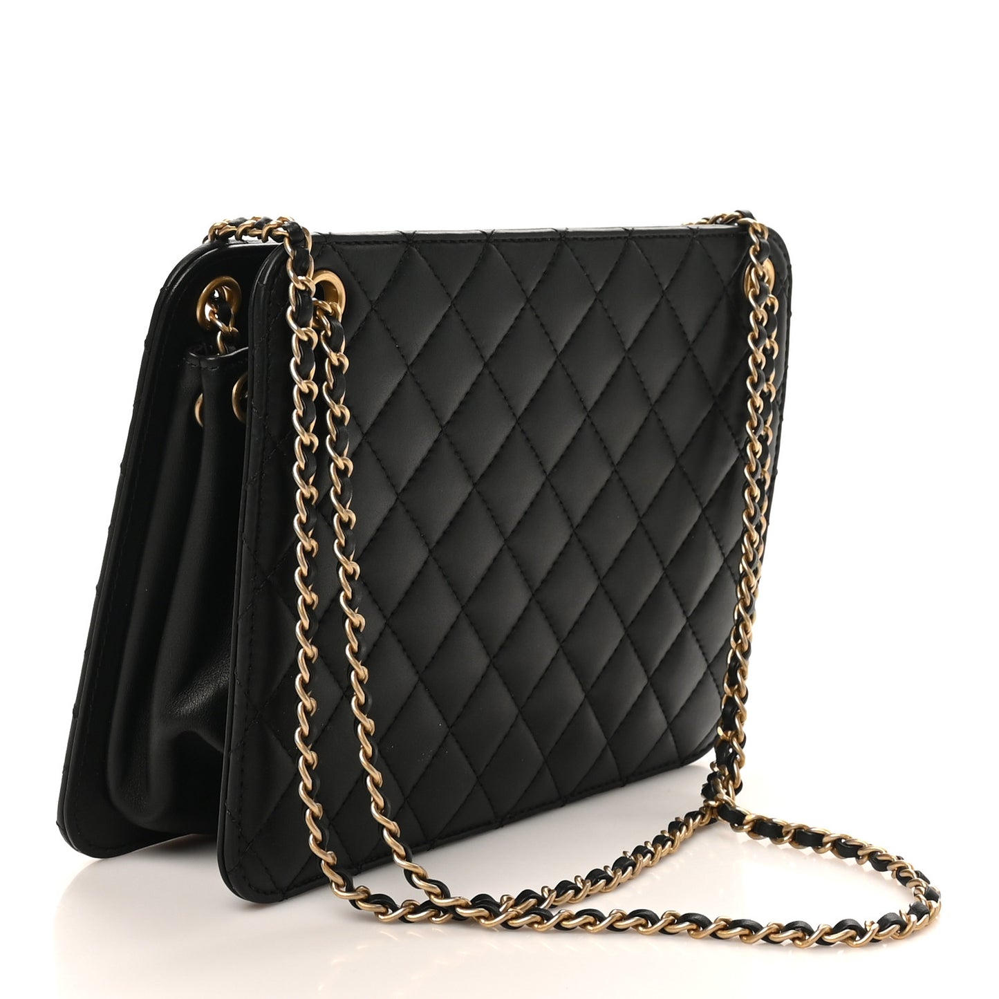 Calfskin Quilted CC Chain Accordion Tote Black