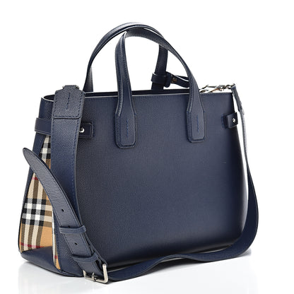 Burberry Derby Calfskin Vintage Check Medium Banner Tote Regency Blue 2 of 11