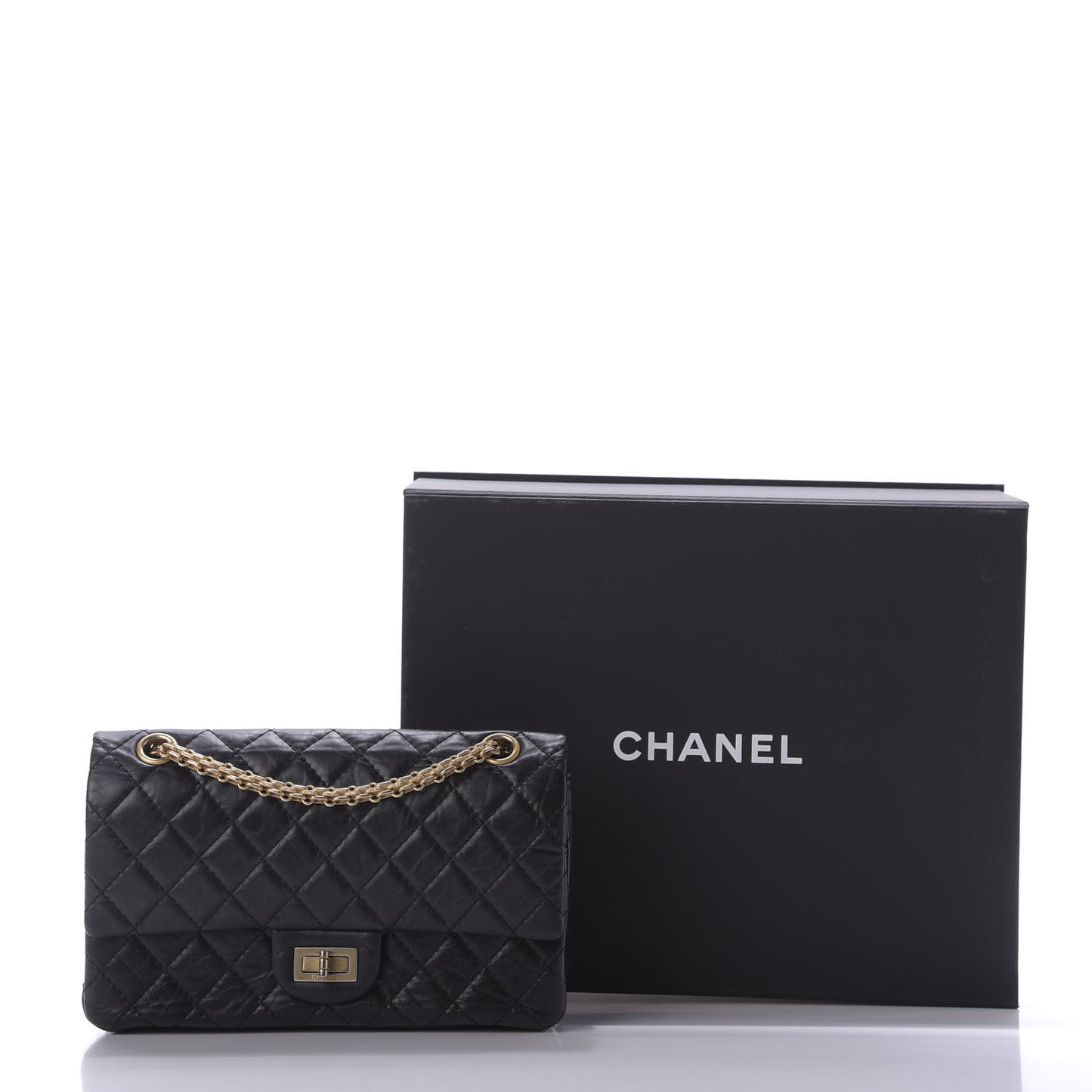 Aged Calfskin Quilted 2.55 Reissue 225 Flap Black