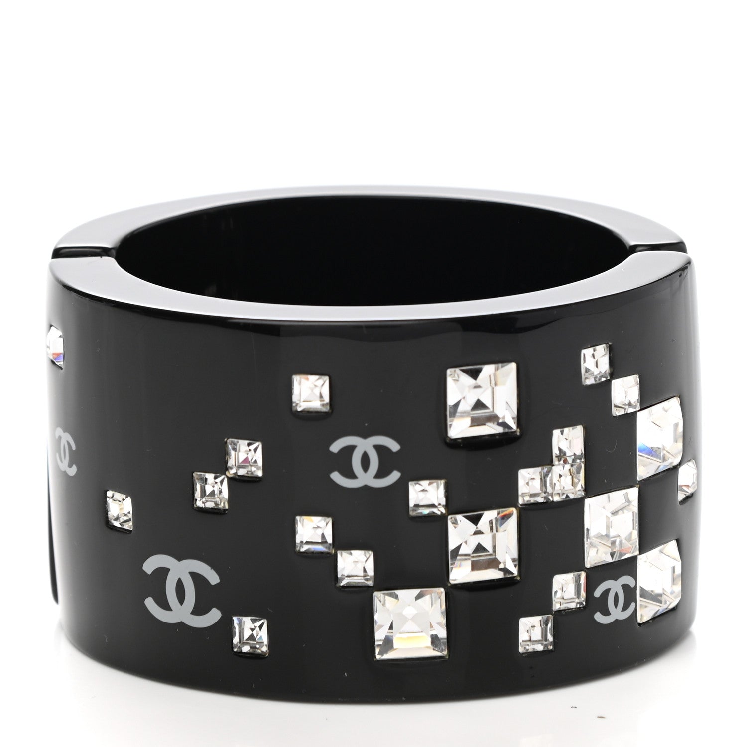 Chanel Resin Baguette Crystal CC Cuff Black 3 of 4