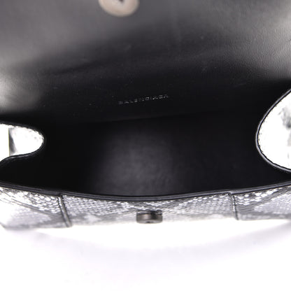 Balenciaga Shiny Calfskin Snakeskin Embossed Hourglass Top Handle Bag XS Silver Black 4 of 5