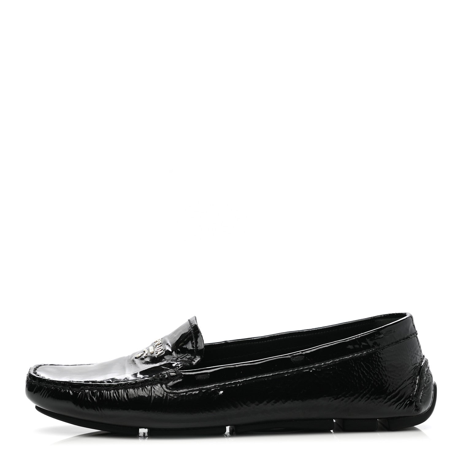 Prada Patent Calfskin Logo Loafers 37.5 Black 1 of 10