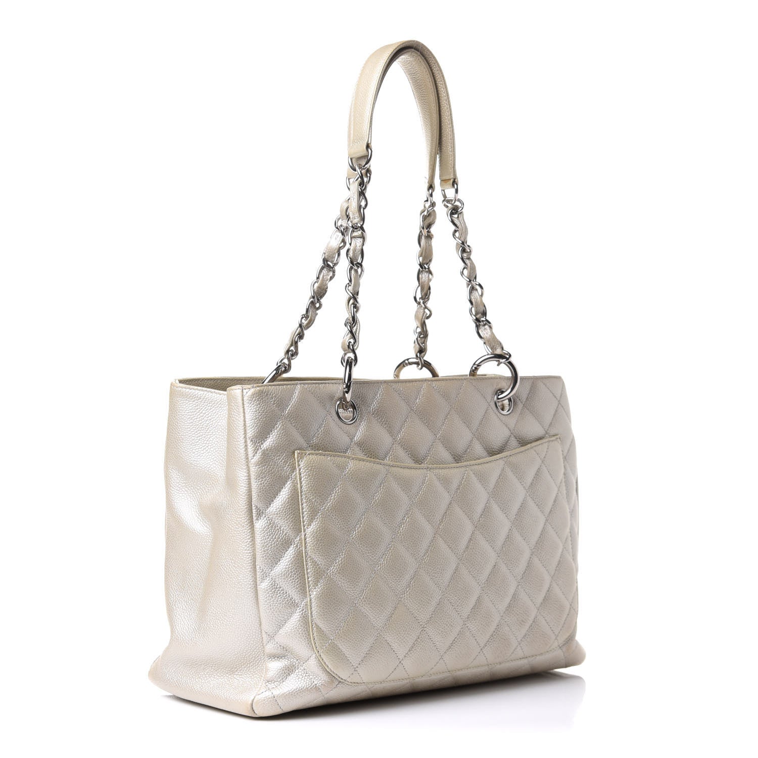 Chanel Metallic Caviar Quilted Grand Shopping Tote GST Pearl 3 of 16