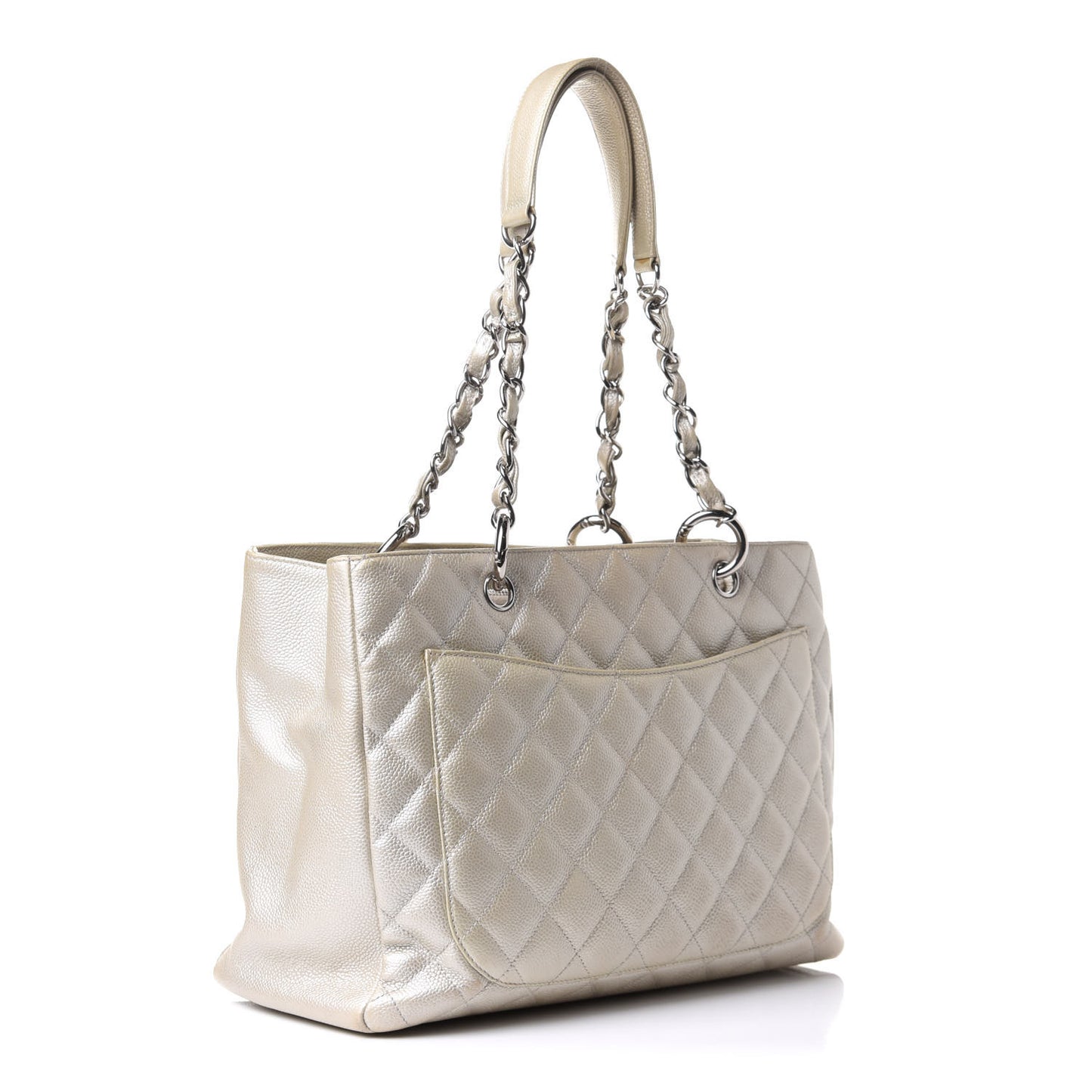 Metallic Caviar Quilted Grand Shopping Tote GST Pearl
