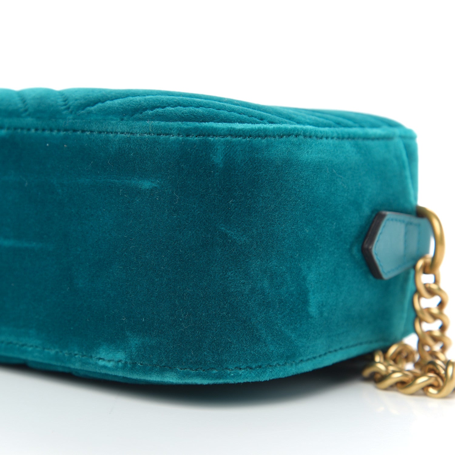 Gucci Velvet Matelasse Small GG Marmont Chain Shoulder Bag Pavone Cyan 9 of 9