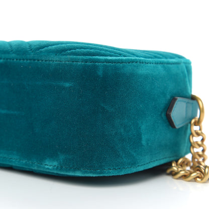 Gucci Velvet Matelasse Small GG Marmont Chain Shoulder Bag Pavone Cyan 9 of 9