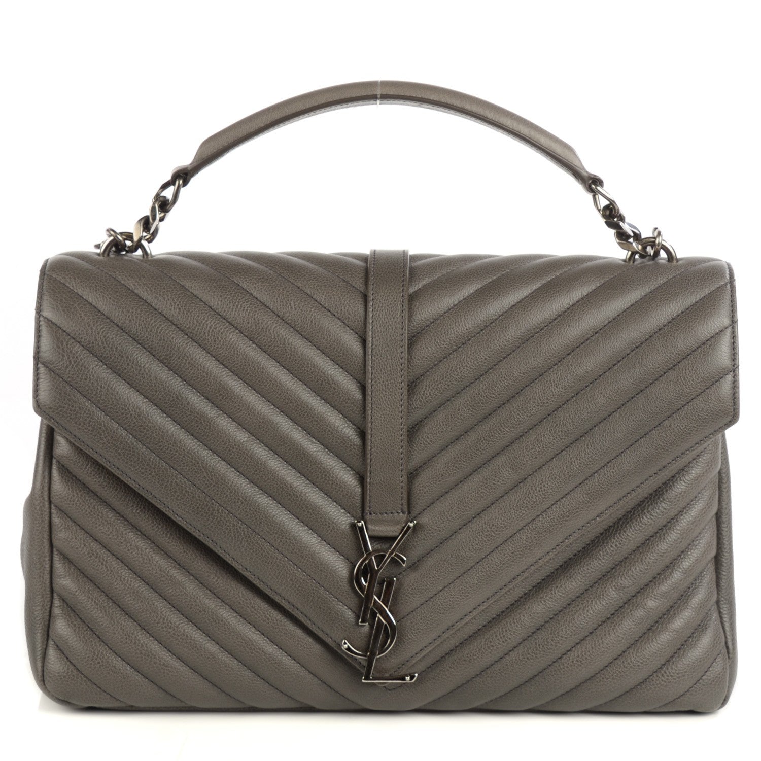 Saint Laurent Grain De Poudre Matelasse Chevron Large Satchel Grey 1 of 10