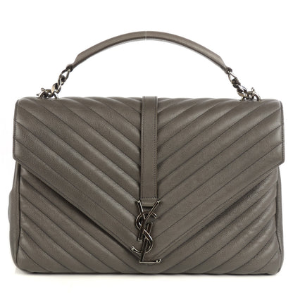 Saint Laurent Grain De Poudre Matelasse Chevron Large Satchel Grey 1 of 10