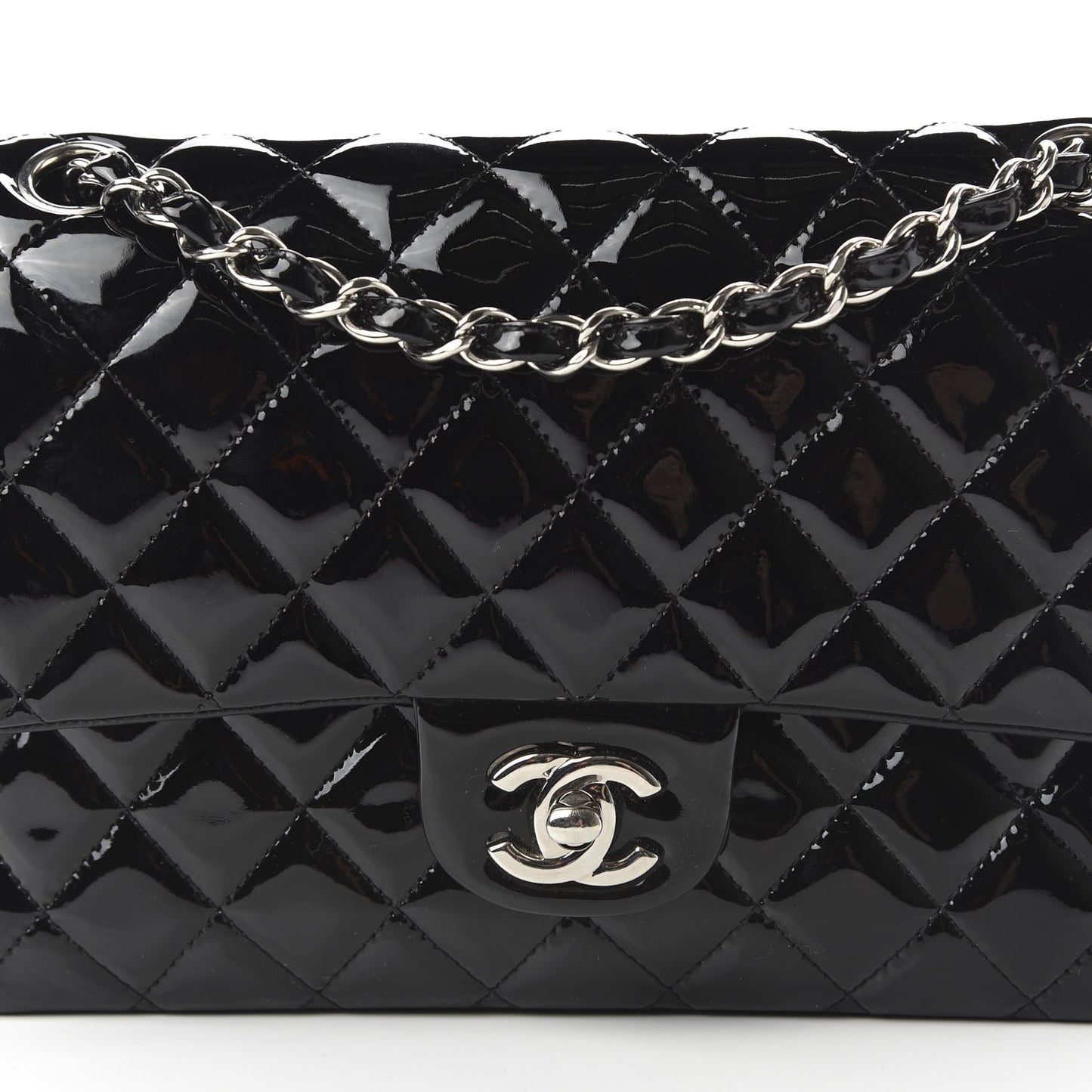Patent Quilted Medium Double Flap Black