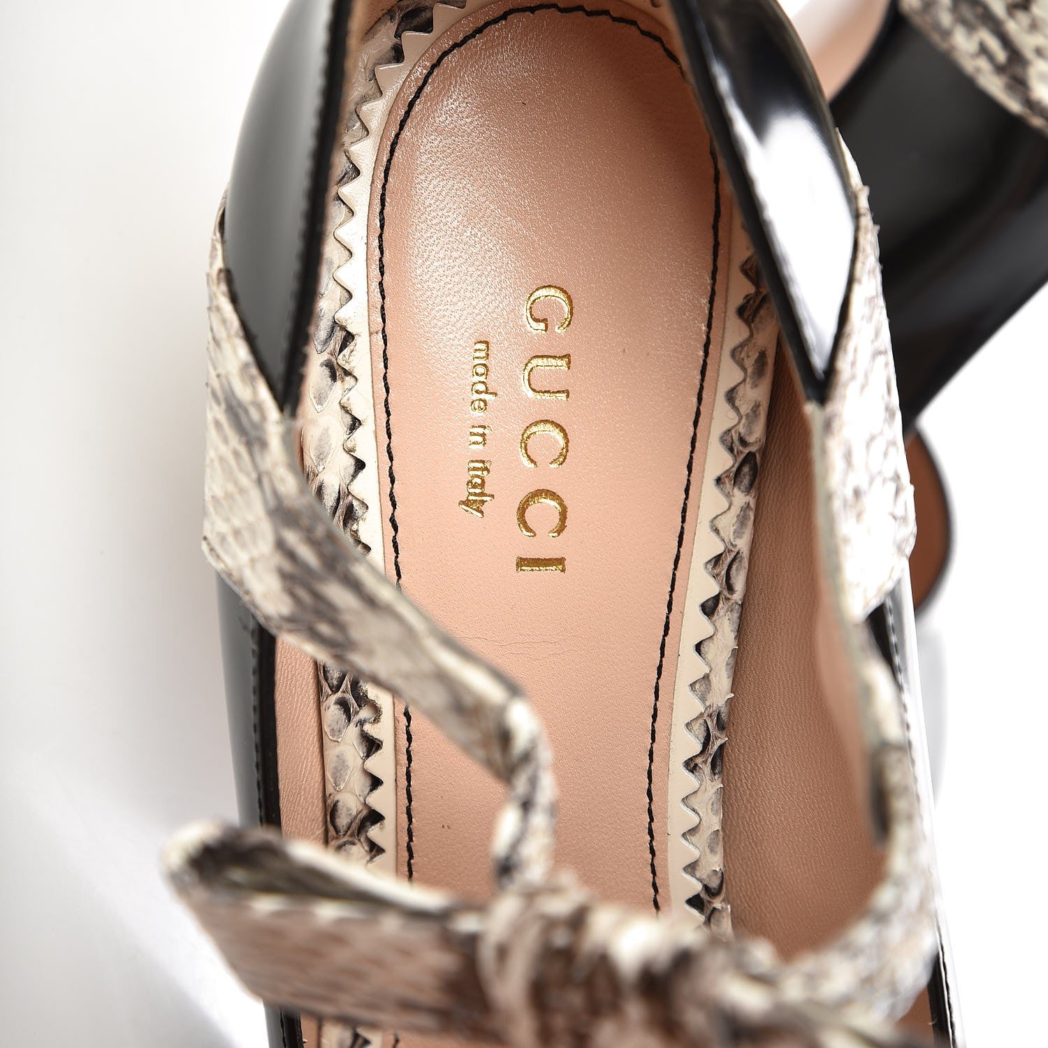 Gucci Polished Calfskin Elaphe Nimue Bow Mary Jane Pumps 36.5 Black Roccia 7 of 8