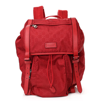 Gucci Nylon Monogram Dollar Calfskin Medium Light Double Buckle Backpack Vibrant Red 1 of 10