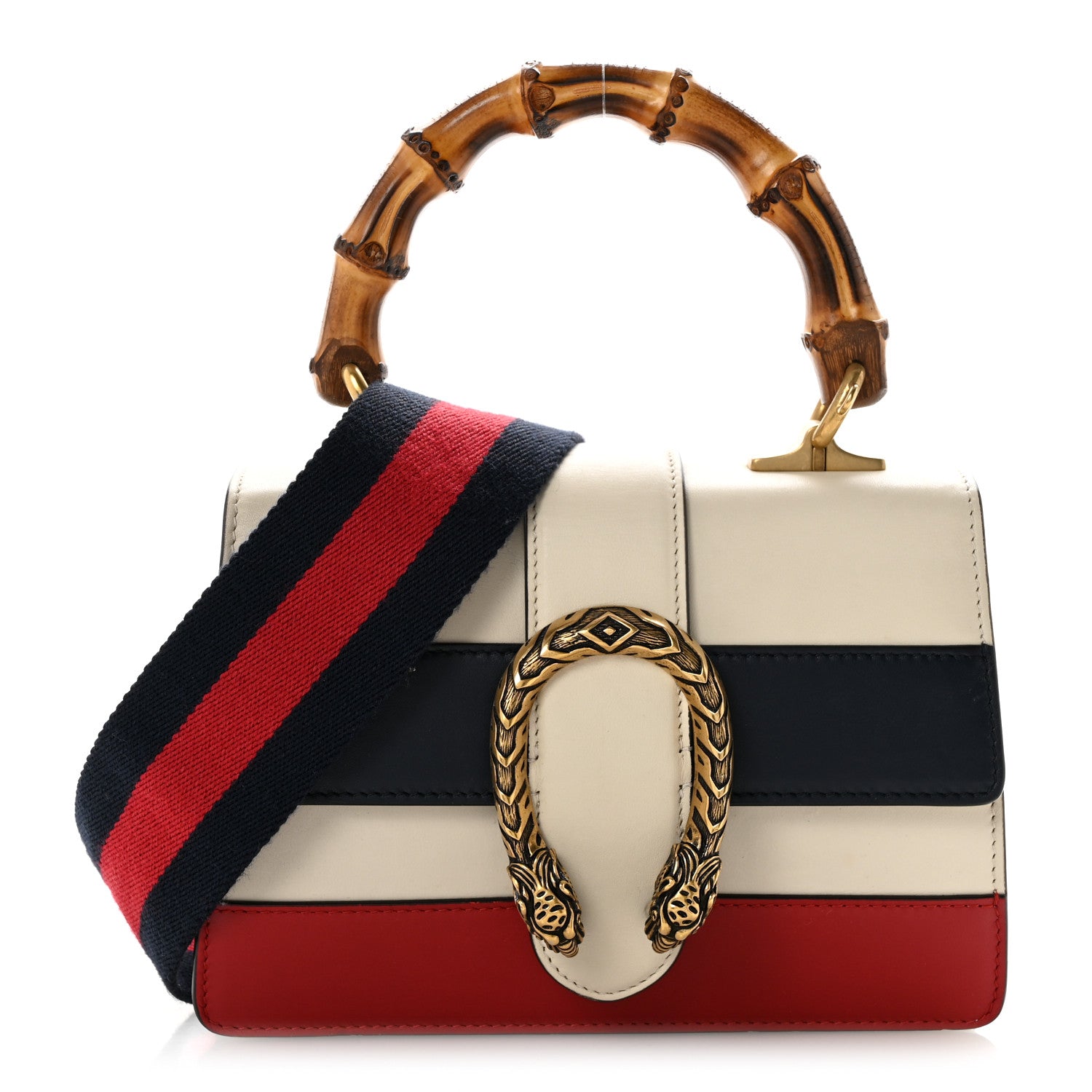 Gucci Calfskin Bamboo Web Mini Dionysus Top Handle Bag White Blue Hibiscus Red 1 of 14