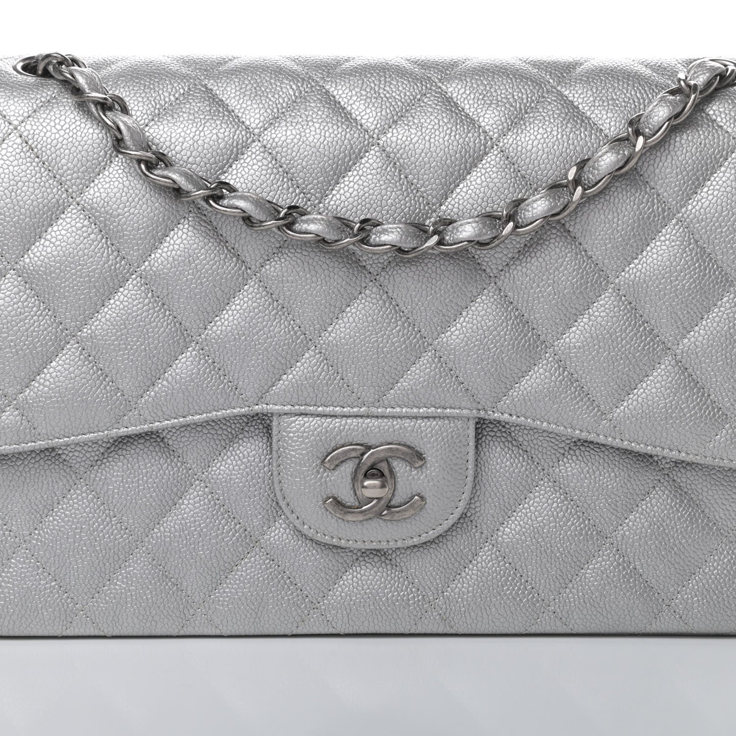 Chanel Metallic Caviar Quilted Jumbo Double Flap Silver 8 of 13