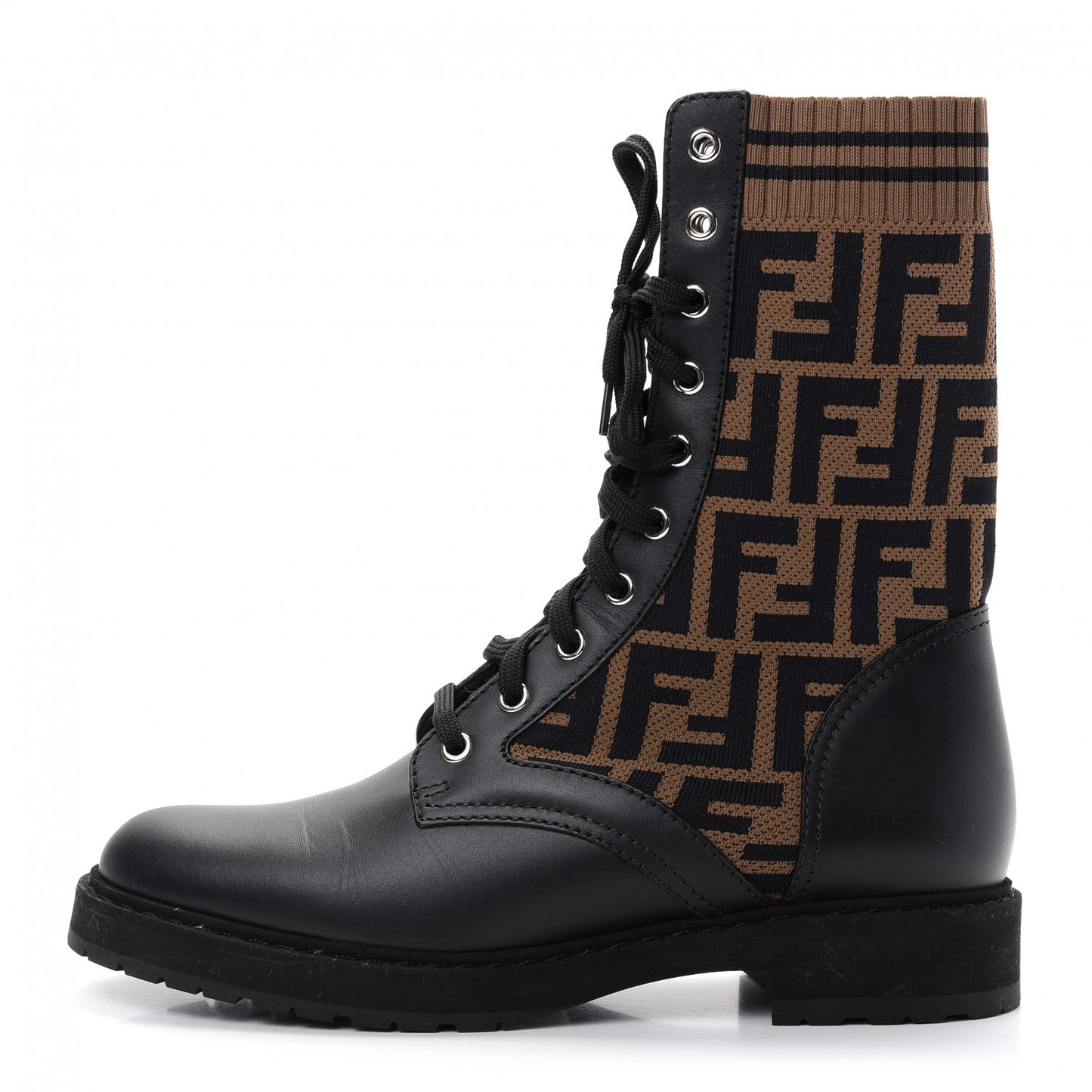 Calfskin Stretch Fabric FF Rockoko Biker Boots 39 Black Tobacco