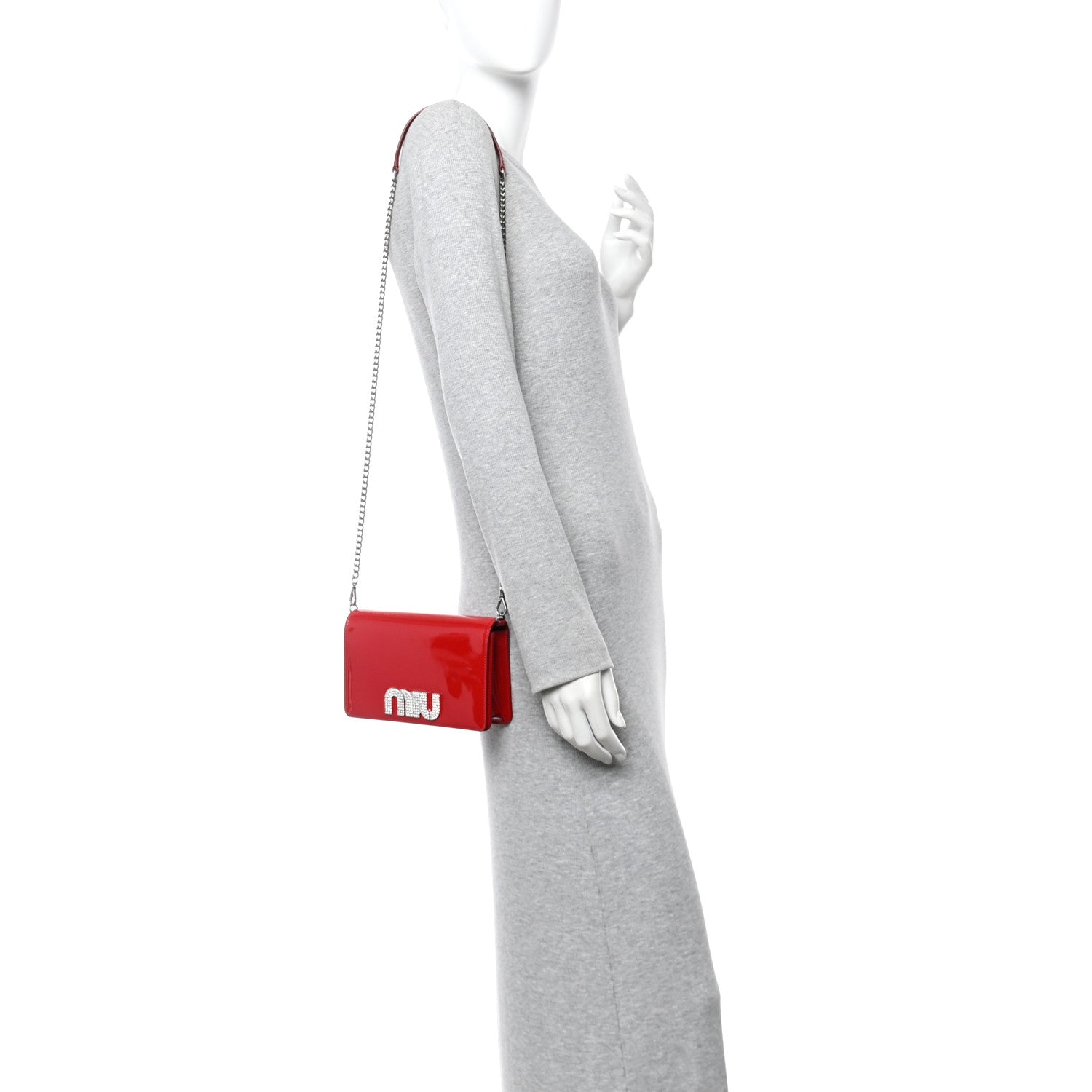 Miu Miu Vernice Crystal Wallet On Chain Rosso 2 of 10