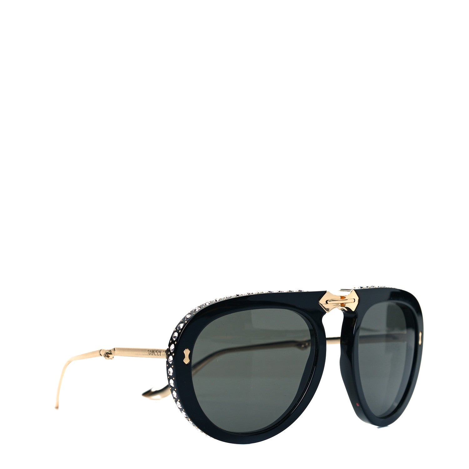 Gucci Acetate Crystal Foldable Aviator Sunglasses GG0307S Black 3 of 5