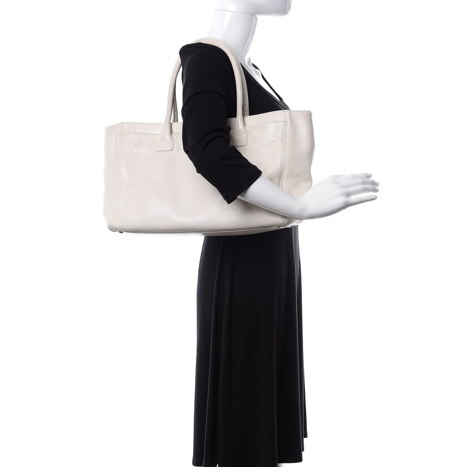 Chanel Calfskin Mademoiselle Lock Cerf Shopper Tote White 2 of 14