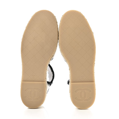 Chanel Braided Knit Cap Toe CC Ankle Strap Espadrilles 38 White Black 5 of 9