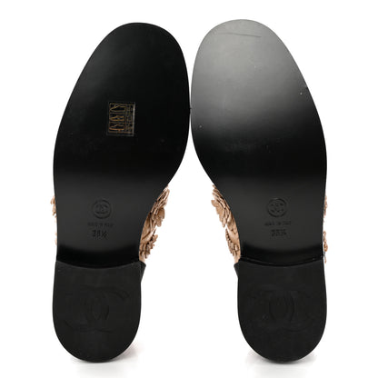 Chanel Embroidered Lambskin Grosgrain Lace Up Boots 38.5 Beige Black 5 of 15