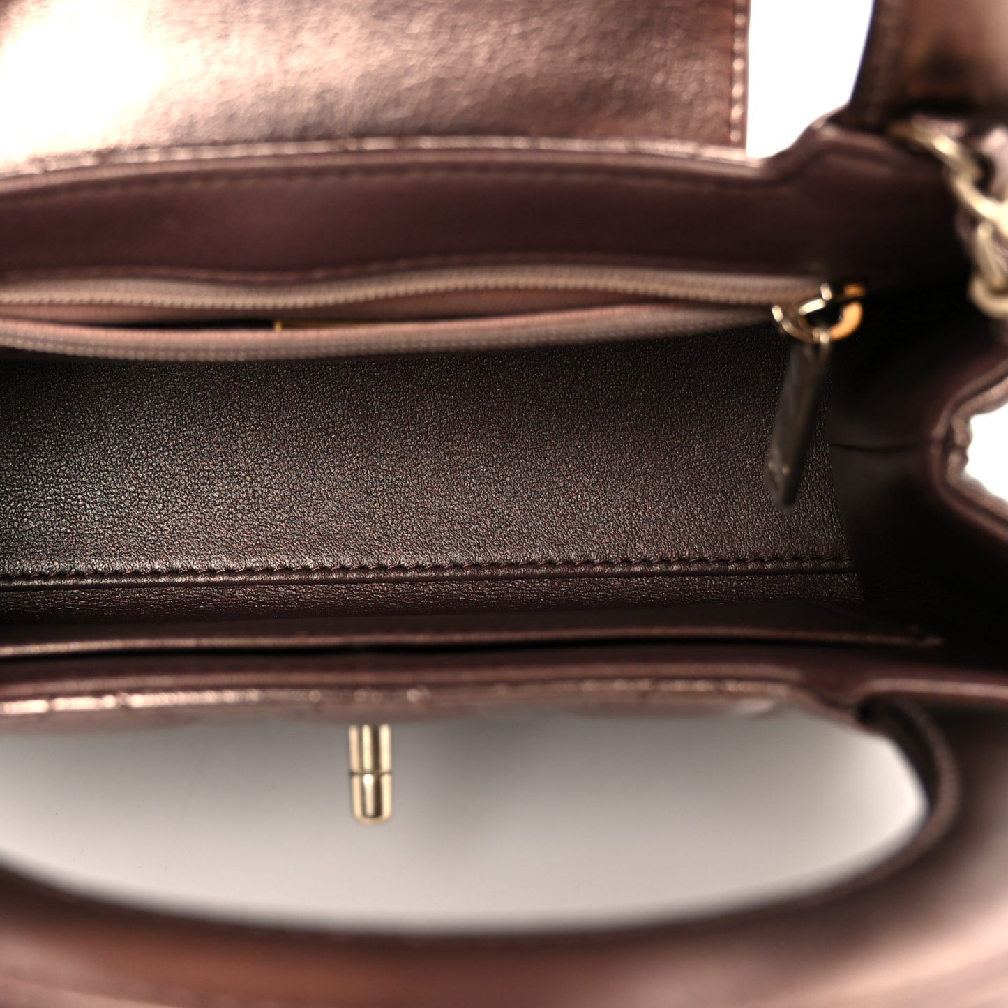 Metallic Aged Calfskin Quilted Nano Kelly Shopper Bronze