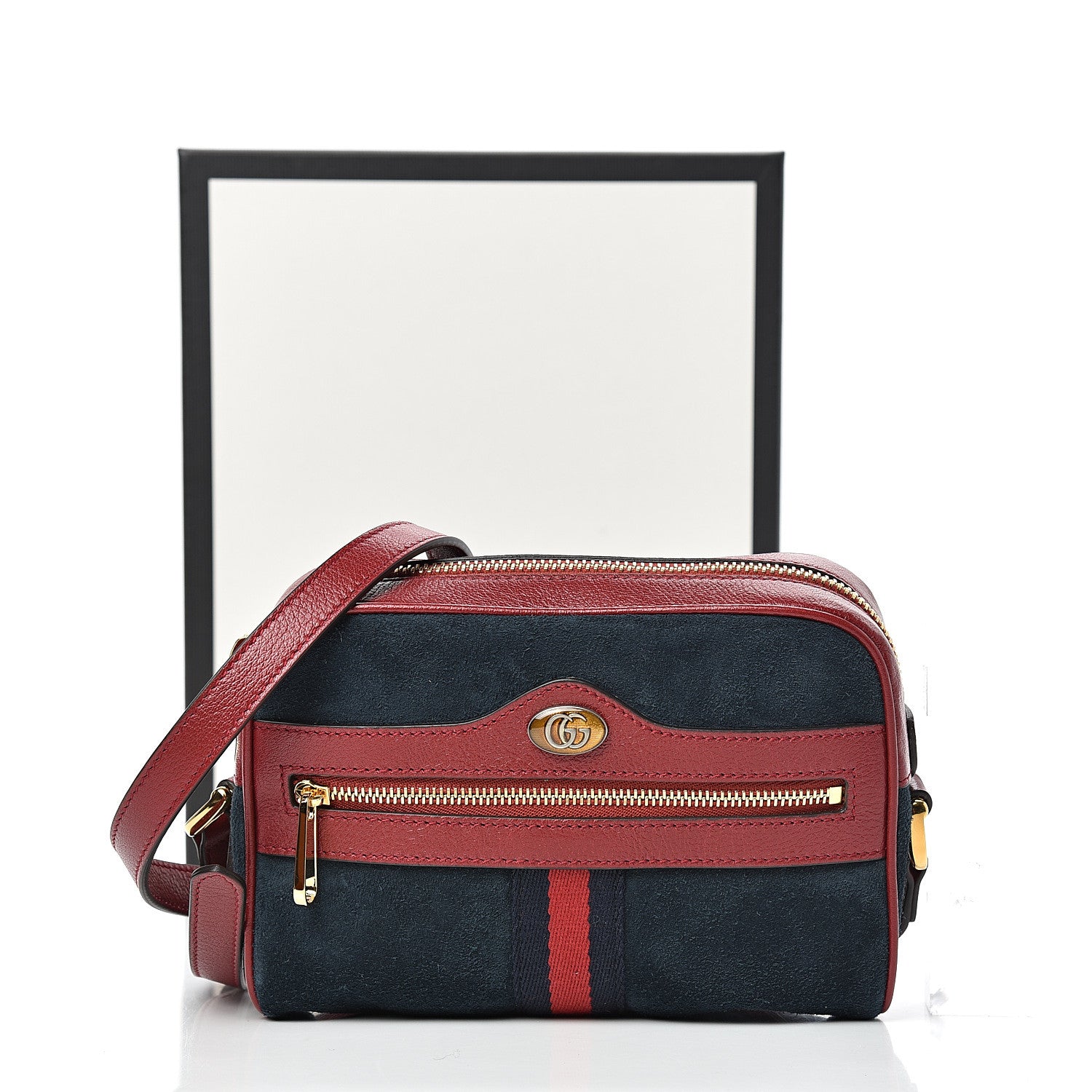 Gucci Suede Calfskin Web Mini Ophidia Shoulder Bag New Blue Romantic Cherry 11 of 11