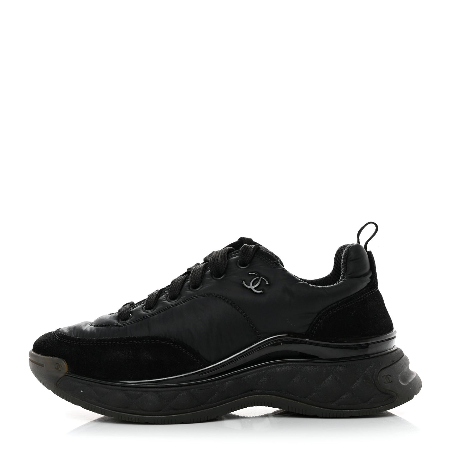 Nylon Suede Calfskin CC Sneakers 38 Black