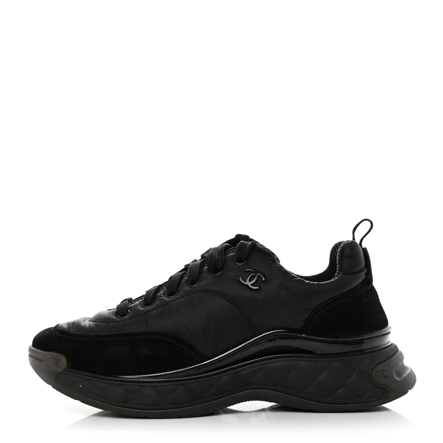 Chanel Nylon Suede Calfskin CC Sneakers 38 Black 1 of 12