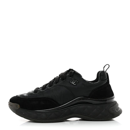 Chanel Nylon Suede Calfskin CC Sneakers 38 Black 1 of 12