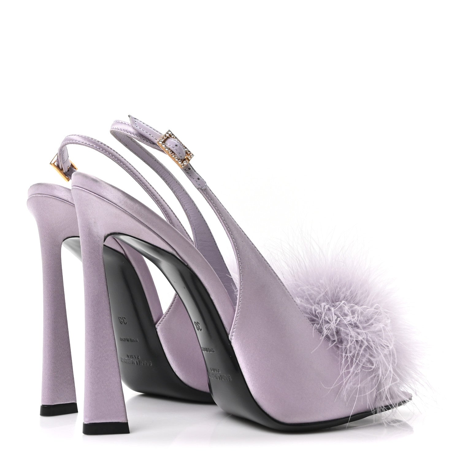 Saint Laurent Crepe Satin Blanco Feathered Sandals 38 Poly Grey 5 of 11