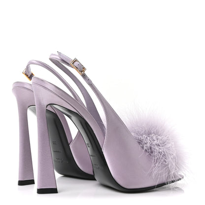 Saint Laurent Crepe Satin Blanco Feathered Sandals 38 Poly Grey 5 of 11