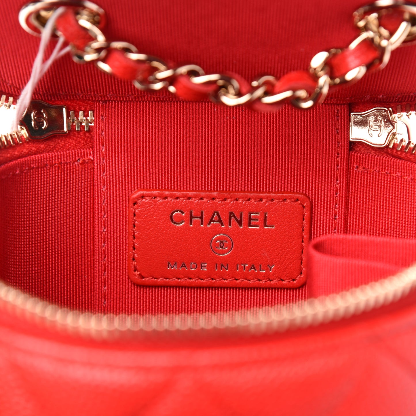 Caviar Quilted Mini Vanity Case With Chain Red
