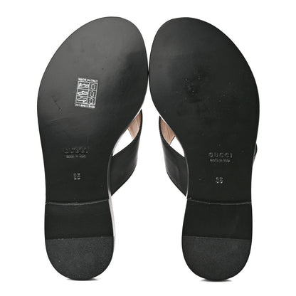 Gucci Lifford Calfskin GG Monogram Embossed Interlocking G 5mm Thong Sandals 35 Black 5 of 7
