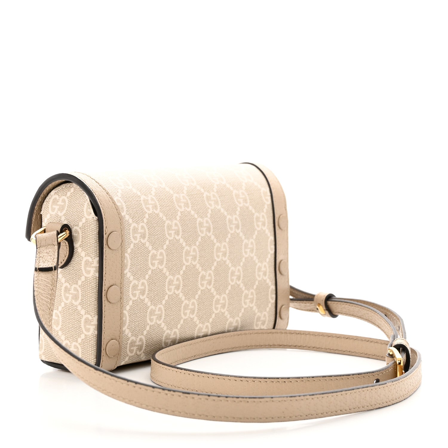Gucci GG Supreme Monogram Textured Dollar Calfskin Mini Horsebit 1955 Shoulder Bag Beige Mystic White Oatmeal 3 of 11