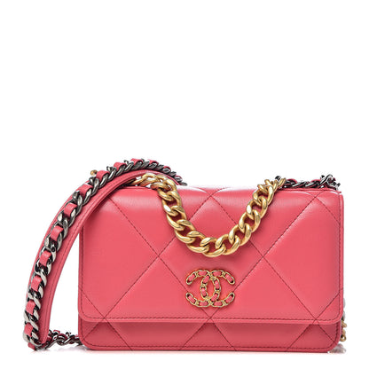 Chanel Lambskin Quilted 19 Wallet On Chain WOC Pink 1 of 13