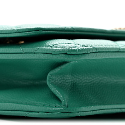 Chanel Caviar Quilted Perforated Metal CC Wallet on Chain WOC Green 10 of 14