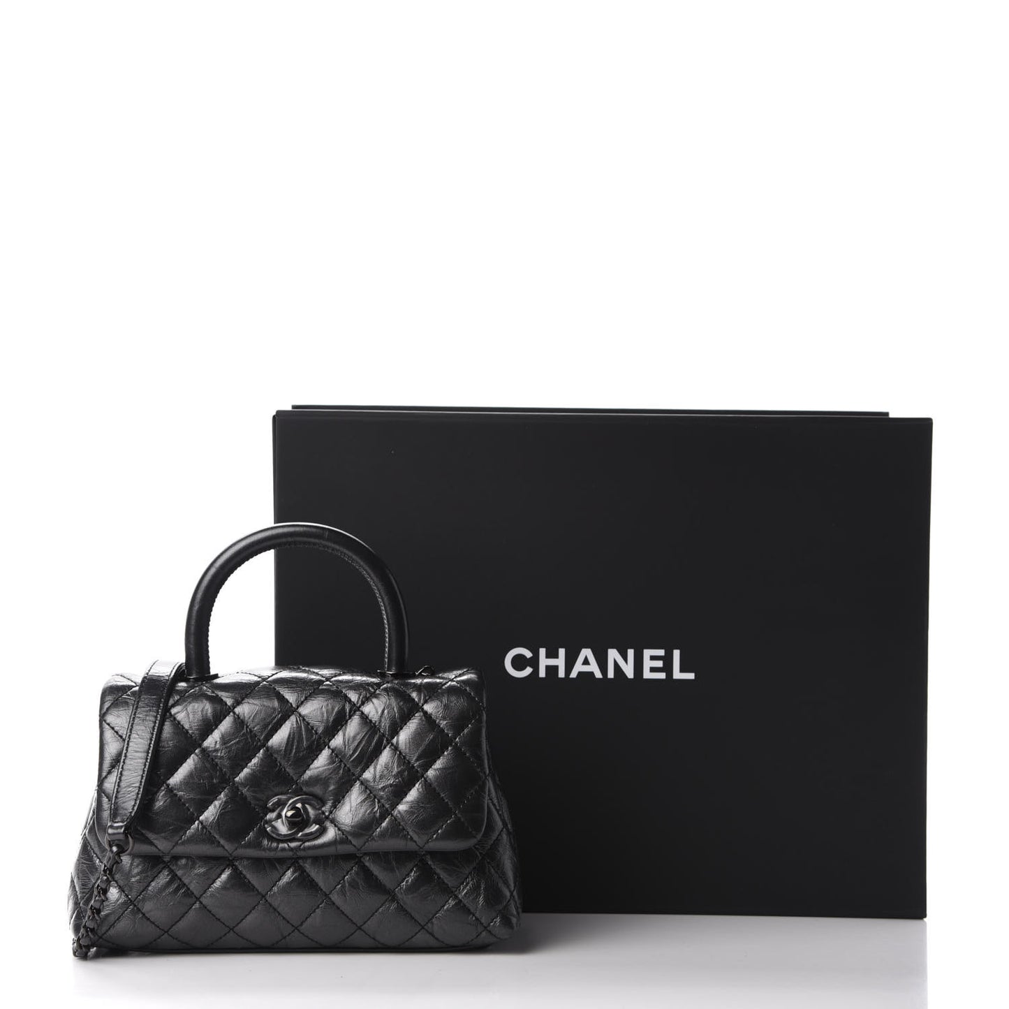 Aged Calfskin Quilted Mini Coco Handle Flap So Black