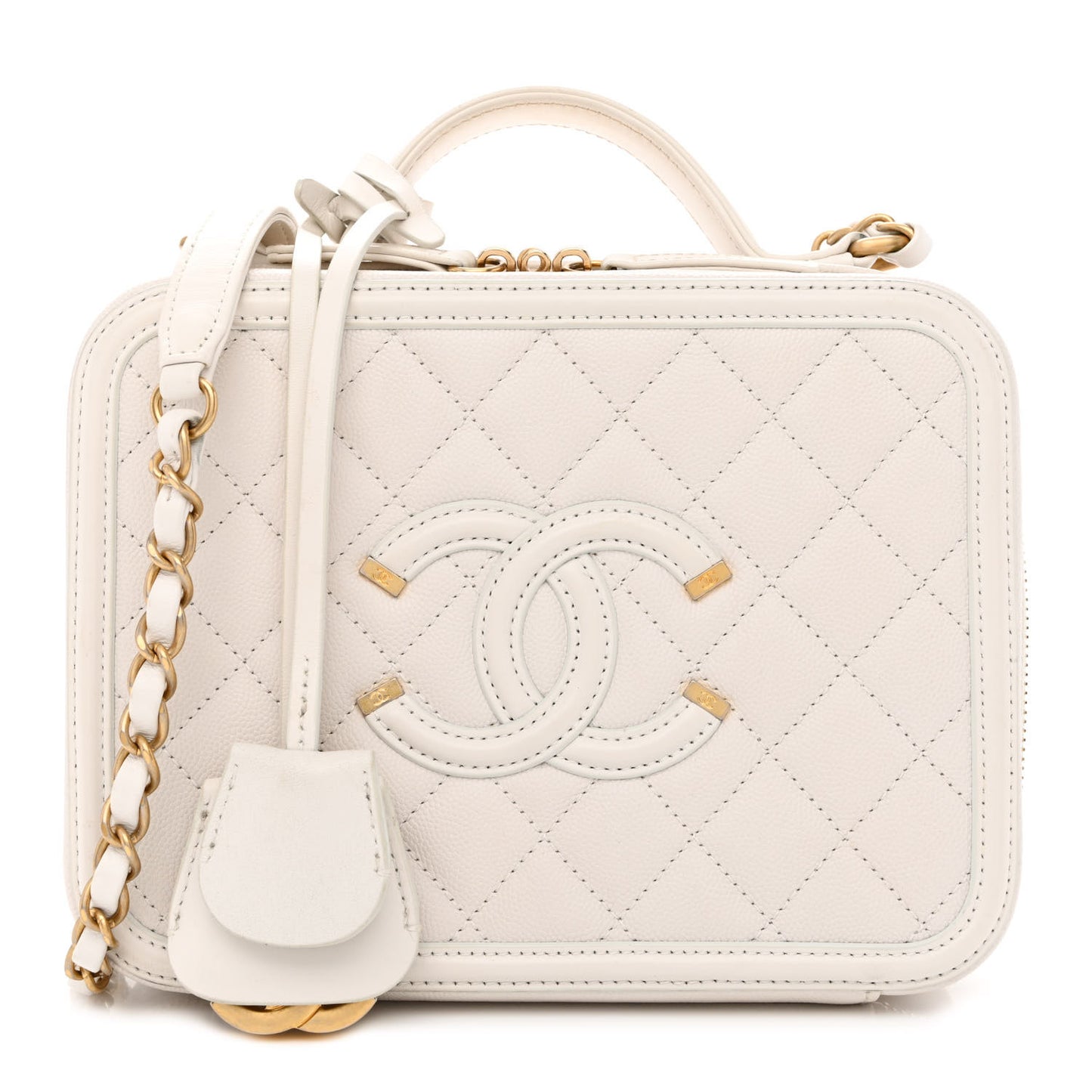 Caviar Quilted Medium CC Filigree Vanity Case White