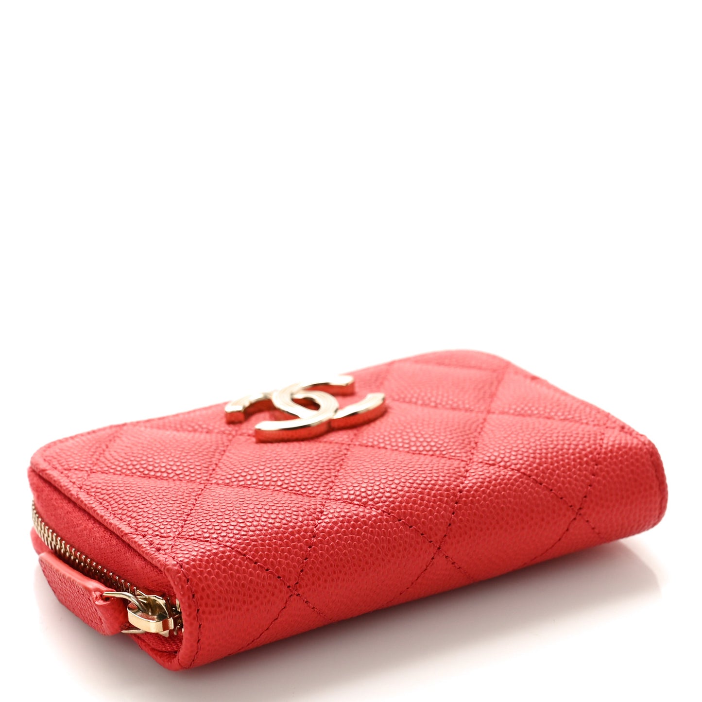 Caviar Quilted Striated CC Zip Coin Purse Red