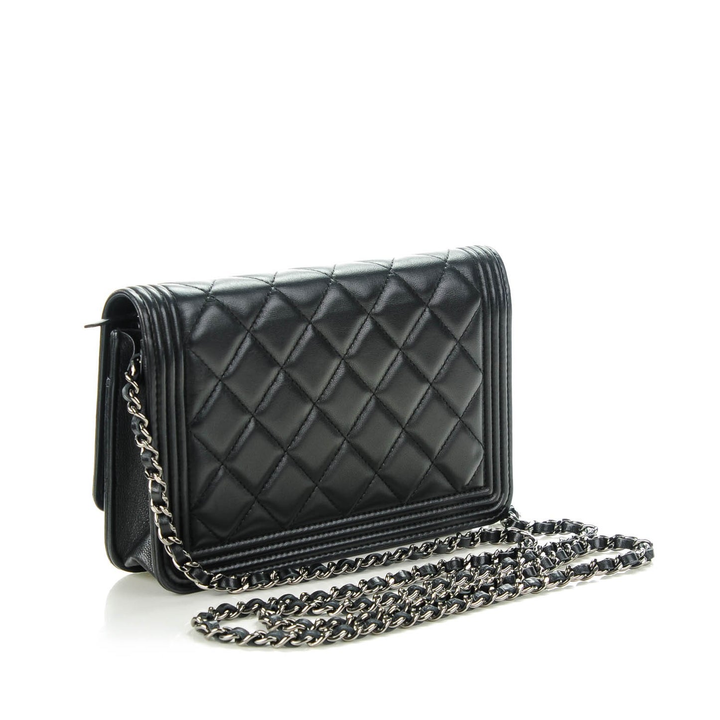 Lambskin Quilted Boy Wallet On Chain WOC Black