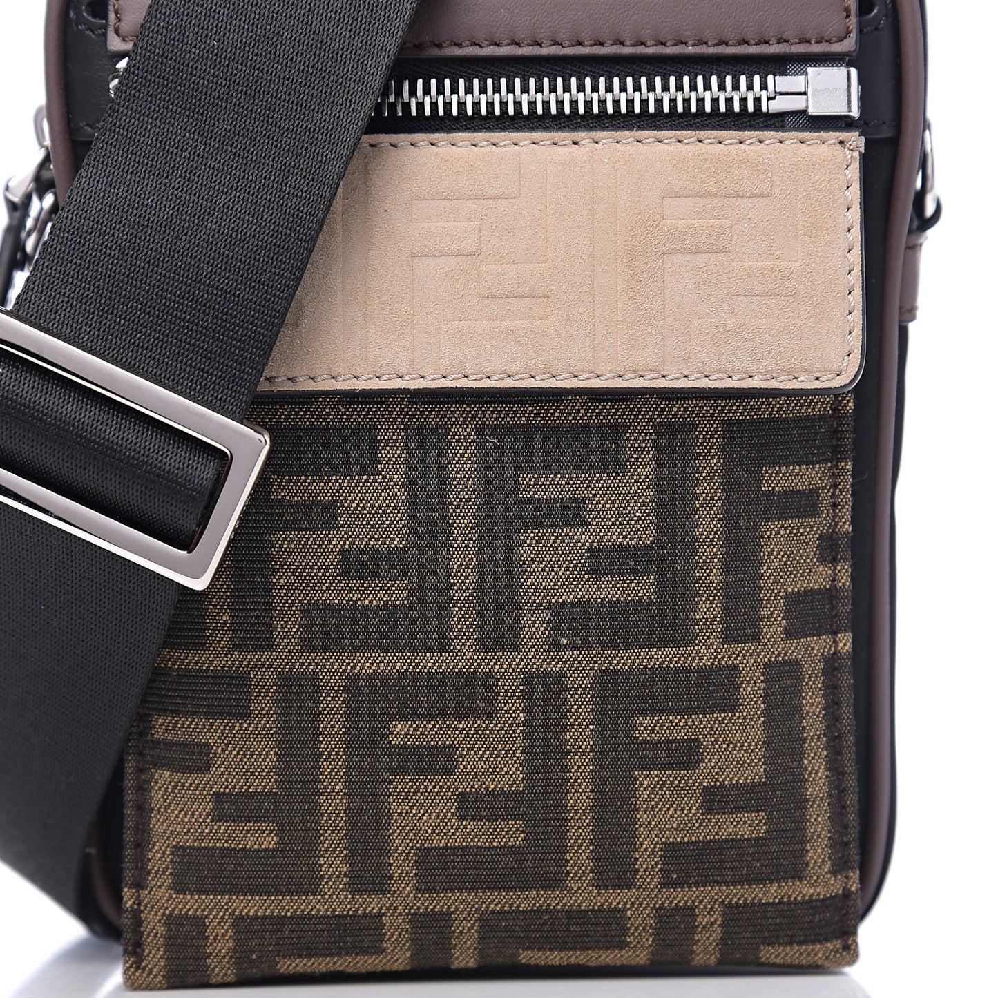 Nylon Fabric Jacquard Chamois FF 1974 Medium Crossbody Messenger Black Nuvola