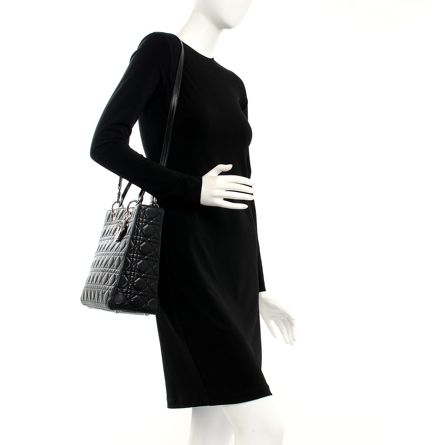 Christian Dior Lambskin Cannage Large Lady Dior Black 2 of 9