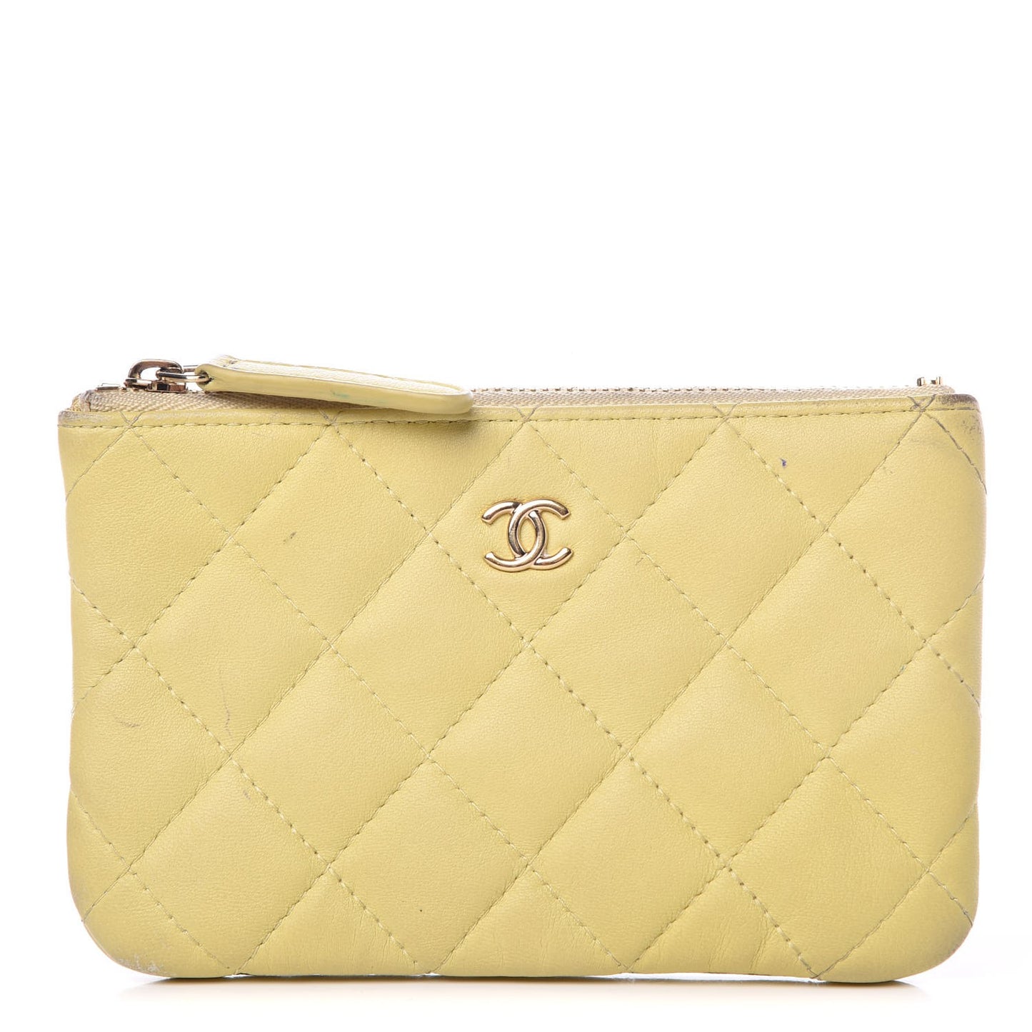 Lambskin Quilted Small Cosmetic Case Yellow